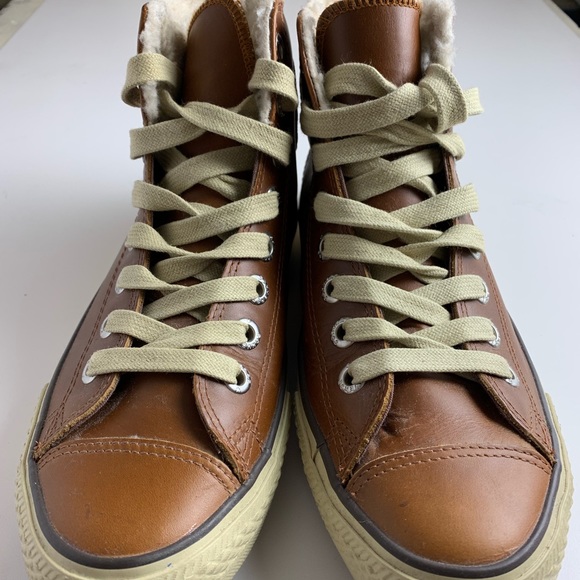 Men’s brown leather & shearling Converse sneakers - Picture 2 of 8